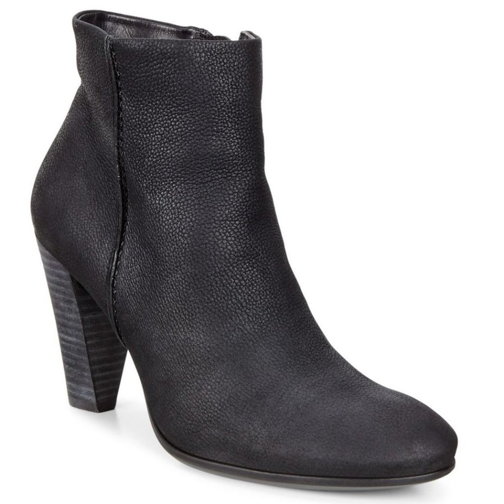 ECCO Shape 75 Black Nubuck Leather Ankle Boot w/3" Heel 41 EU/10-10.5 US